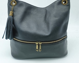 Women's soft leather bag, black shoulder strap
