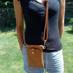 cover, crossbody leather case for mobile phone with shoulder strap