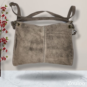 Women's Leather Hobo Bag with camel collar Taupe