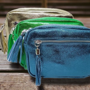 Umhängetasche, Satin-Leder-Clutch, Bohemian-Stil, Pompon, goldenes Leder