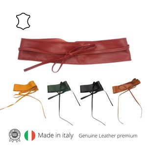 Wide Obi belt for women in genuine premium soft leather, to tie size l/xl, belt for dress without buckle