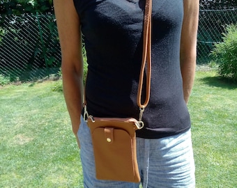 cover, crossbody leather case for mobile phone with shoulder strap