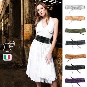 Wide Obi Belt for Women In genuine leather, to tie image 2