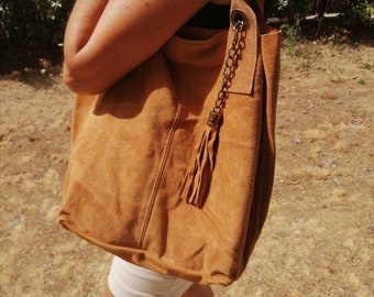 sac cabas  en cuir femme col chamois