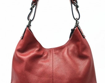 soft leather bag for women, red bordeaux shoulder strap