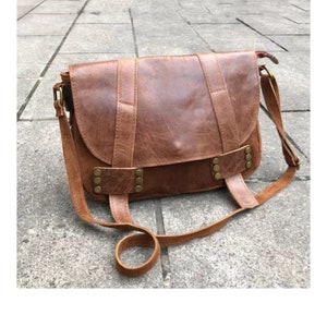 women's leather satchel bag, computer bag, student bag, shoulder bag for lessons, postman leather bag