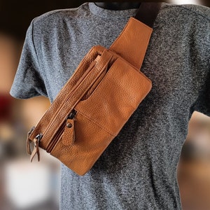 Leather Men's Chest Bag , Leather Fanny Pack, Leather Messenger Bag, Men's Shoulder Bag