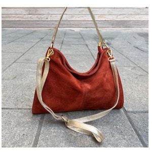 Hobo-Tasche aus Leder für Damen, Umhängetasche aus Wildleder, Umhängetasche aus schillerndem Leder