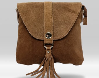 leather shoulder bag, bohemian, suede bag