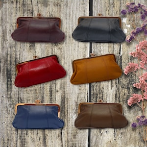 Borsa da donna in vera pelle, borsa vintage, portacarte, borsa in pelle, borsa clic clac, struttura in metallo