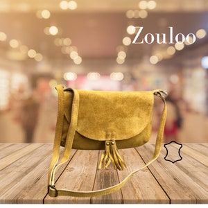 real suede bag, mustard yellow bohemian