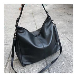 women's leather tote bag Black