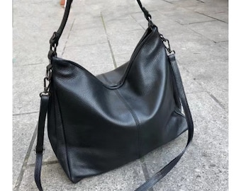 women's leather tote bag Black