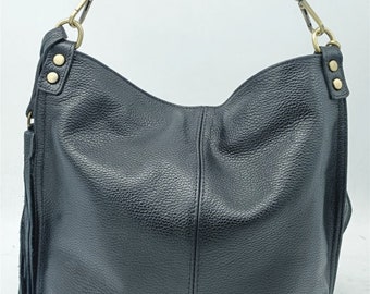 Soft Leather bag for women, Black Shoulder Strap