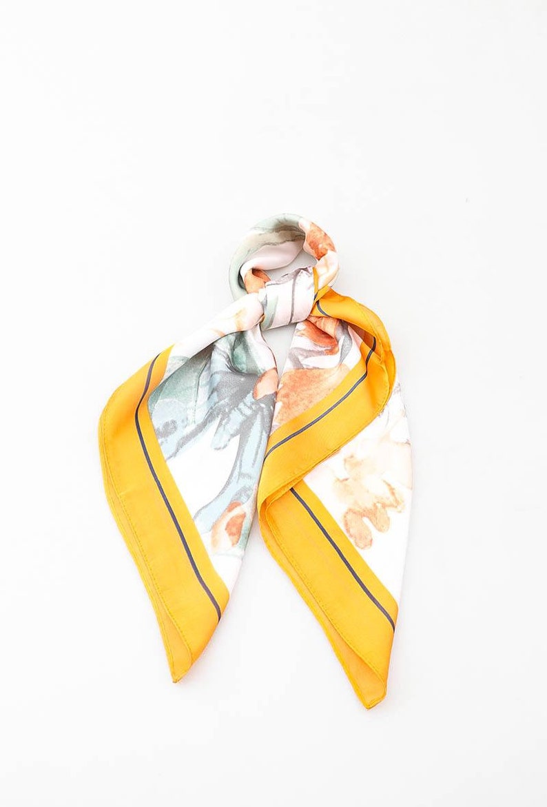 silk scarf, square women's silk scarf, modern scarf, floral, spring summer, scarf for work, hair scarf, gifts image 7