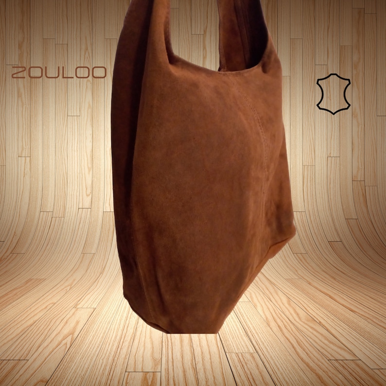 Women's leather tote bag with camel collar image 7