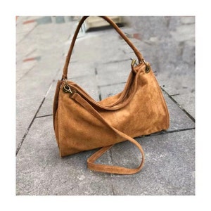 Women's Leather Hobo Bag with camel collar image 1