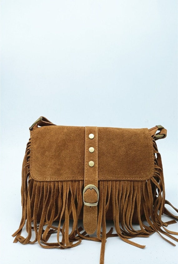 Megan - Tote with Boho Fringe, Braided Handle Black / Studs