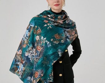 echarpe femme, motif floral Grand Plaid en coton viscose, Automne/Hiver , Souple Confortable