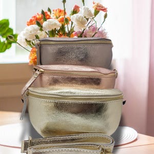 Sac banane femme cuir a bandouliere, sac banane cuir irisé , cuir doré sac banane, sac banane chic