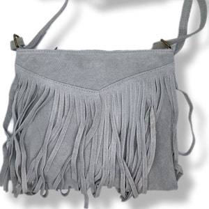 sac bandouliere en cuir a frange, boheme, noir, gris orange Gris