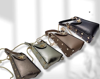 Petit Sac a bandouliere pour telephone portable, en cuir, etui  cuir pour smartphone, crossbody doré , fermeture papillon