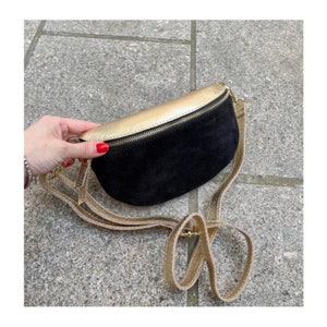 Sac banane femme cuir a bandouliere, sac banane velours , cuir doré sac banane, sac banane chic noir