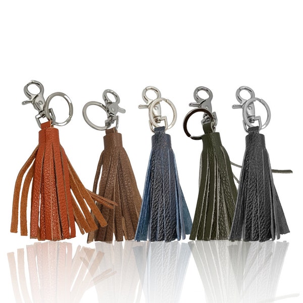 Porte-clés en cuir veritable avec pompons pour sac à main, porte-clés de voiture Porte-clés à franges en cuir,gland en cuir,bijoux de sac