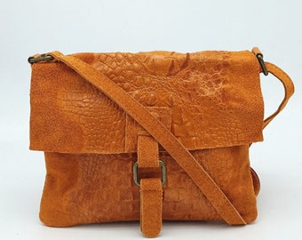 suede bag leather veritable, crocodile effect
