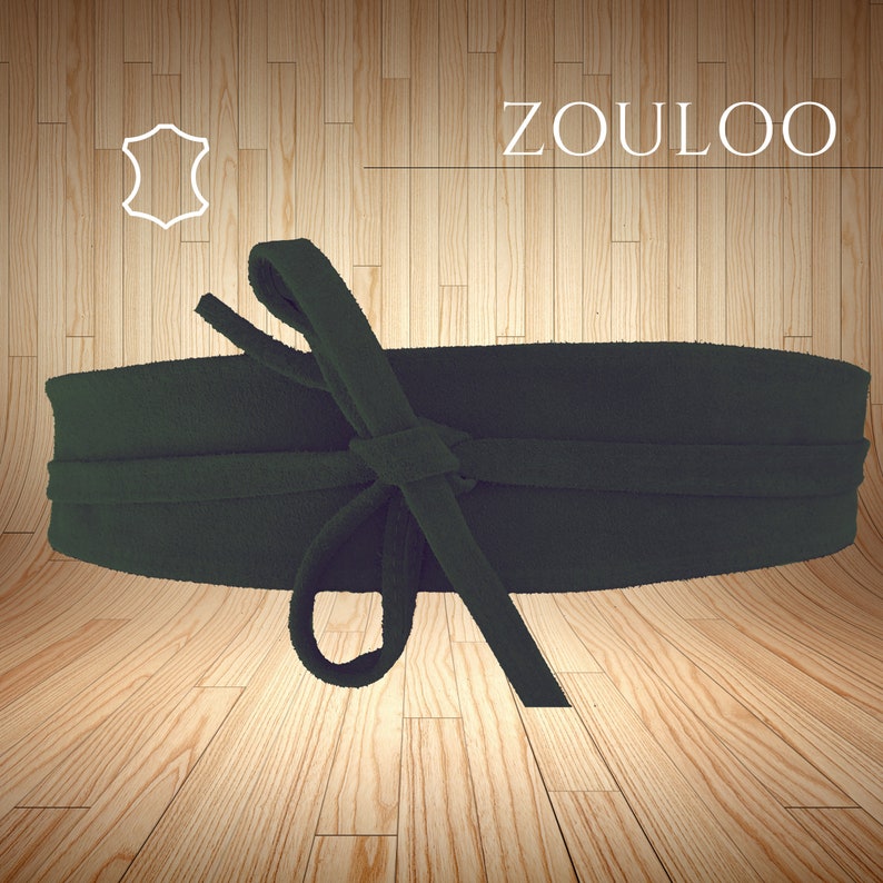 Ceinture Large En Cuir Véritable Pour Femme Style Obi - Taille Unique, Couleur Kaki, à Nouer