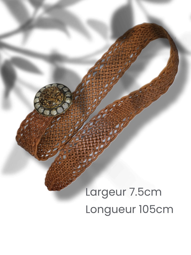 women's wide belt in braided leather, metal buckle, bohemian style image 3