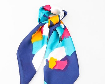 carre de soie , foulard en soie femme carré, foulard moderne, floral, printemps été, foulard pour travailler,foulard pour cheveux ,cadeaux