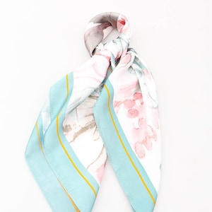 silk scarf, square women's silk scarf, modern scarf, floral, spring summer, scarf for work, hair scarf, gifts image 1