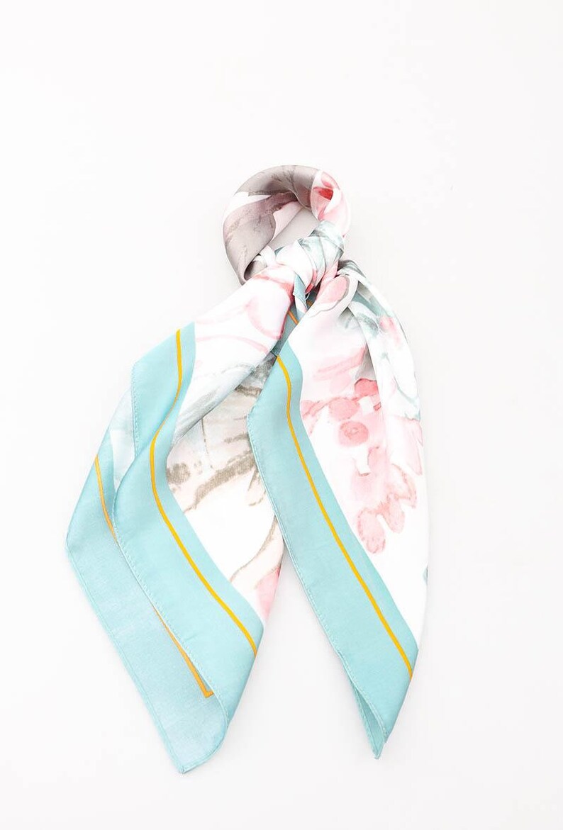 silk scarf, square women's silk scarf, modern scarf, floral, spring summer, scarf for work, hair scarf, gifts image 1