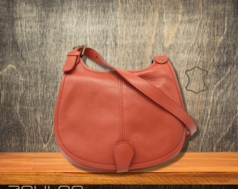 sac besace en cuir souple  pour femme, sac bandouliere orange