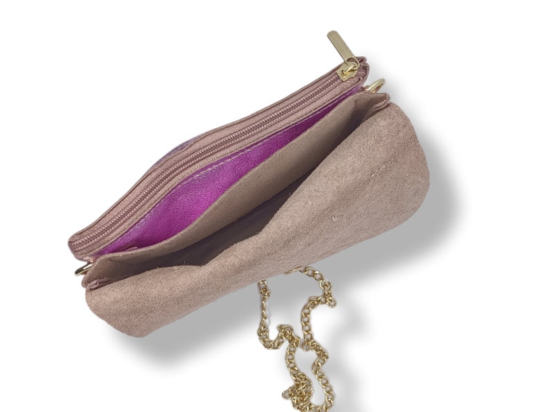 Pochette, sac a bandouliere chainette dorée, en cuir veritable vachette irisé, doré ,paillette zdjęcie 2