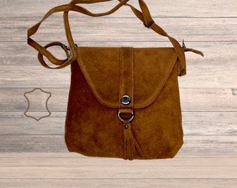 borsa in vera pelle scamosciata, boho, borsa a tracolla in pelle