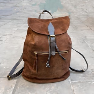 Sac à dos en cuir daim Femmes, cartable en cuir, sac a dos
