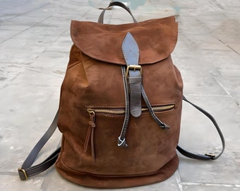 Suede leather backpack Women, leather satchel, backpack