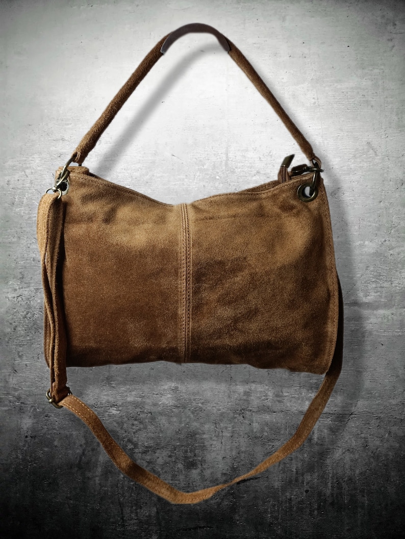 Women's Leather Hobo Bag with camel collar image 2