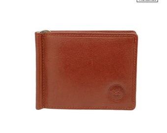 Wallet, genuine leather clip-on billfold, RFID credit card protection