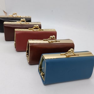 Cartera pequeña de mujer en piel auténtica, cartera vintage, tarjetero, monedero de piel, cartera clic clac, estructura de metal