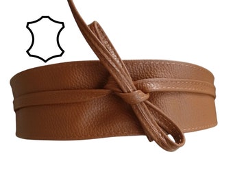 Wide belt for obi dress in Genuine leather