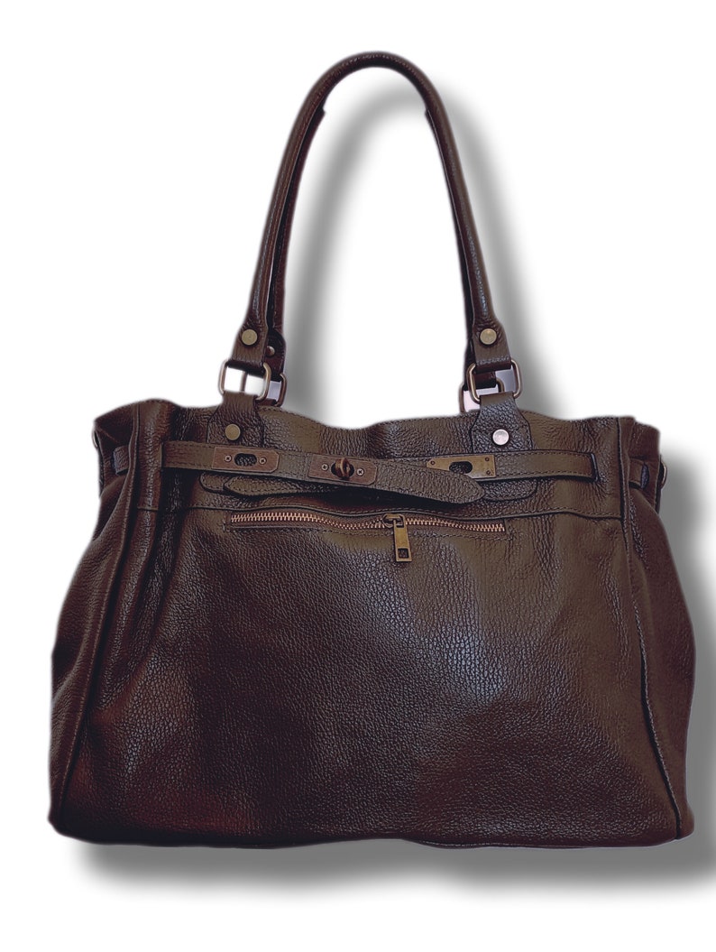 Grand sac cuir en cuir souple, sac grand format en cuir grainé vintage italien, image 10