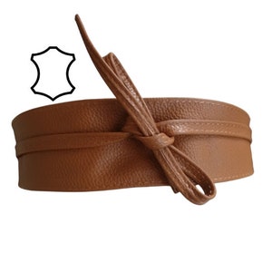 Wide Obi Belt for Women In genuine leather, to tie image 4
