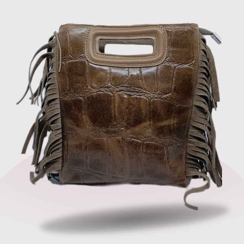 sac a bandouliere boheme a frange en cuir veritable daim ou cuir vachette croco image 9