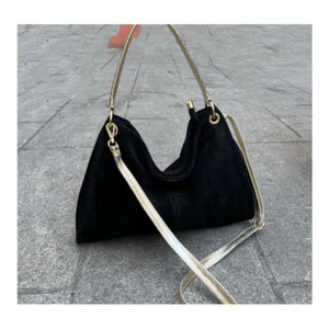 Sac Hobo En Cuir Femme , sac bandouliere daim, bandouliere en cuir irisé image 9