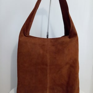 brown women's leather tote bag, large leather tote bag, leather student school bag image 4