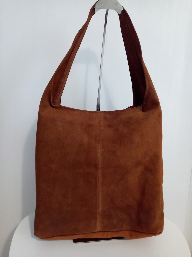brown women's leather tote bag, large leather tote bag, leather student school bag image 4