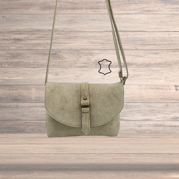 genuine leather suede bag, taupe color